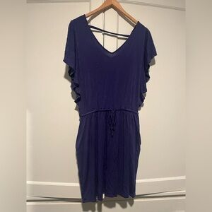Cherish Navy Jersey Flutter Sleeve Tie Waist Dress